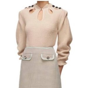 SELF PORTRAIT COTTON & WOOL CUT OUT KNIT JUMPER IN SAND